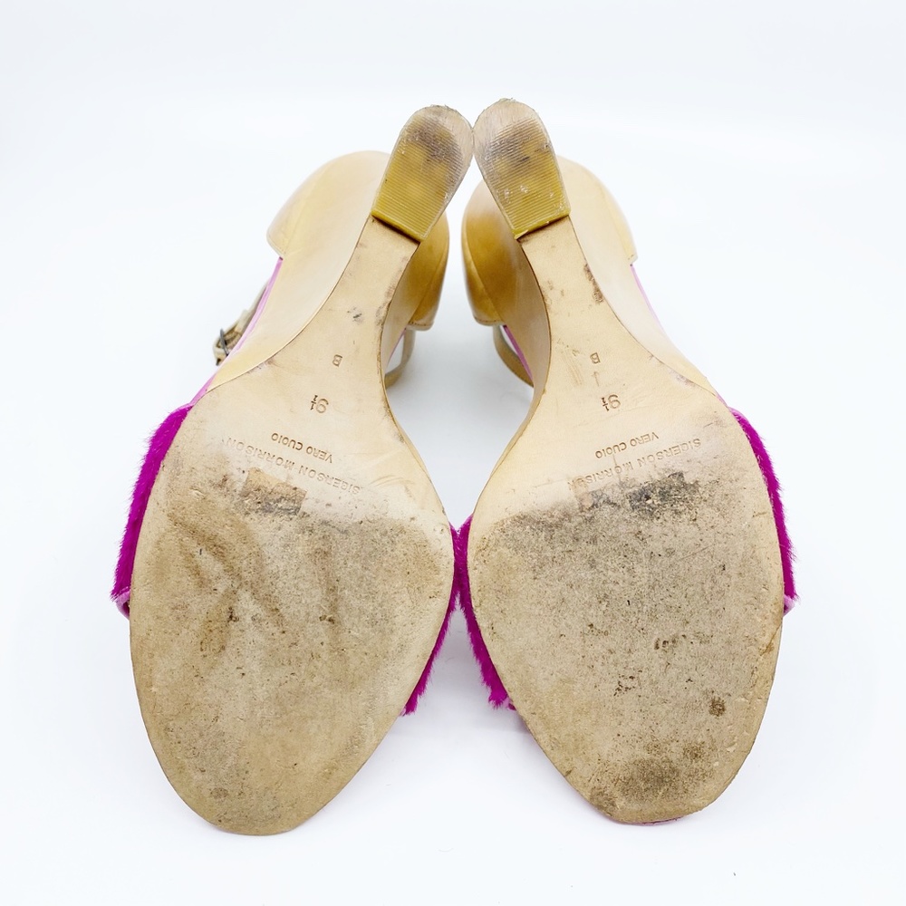 sigerson morrison • pink fuchsia haircalf tan dali lucite wedge heel sandals 9.5 - Picture 8 of 16